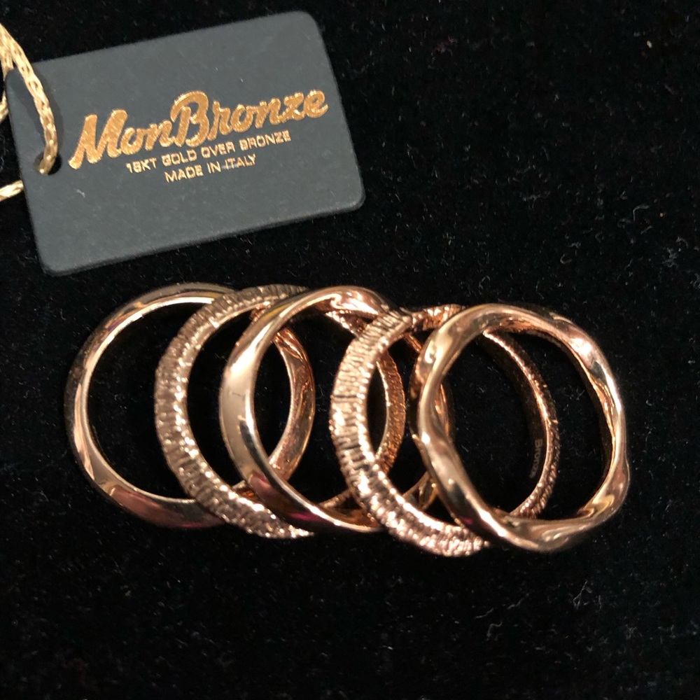 5 stackable 18k rose gold/bronze hammered rings